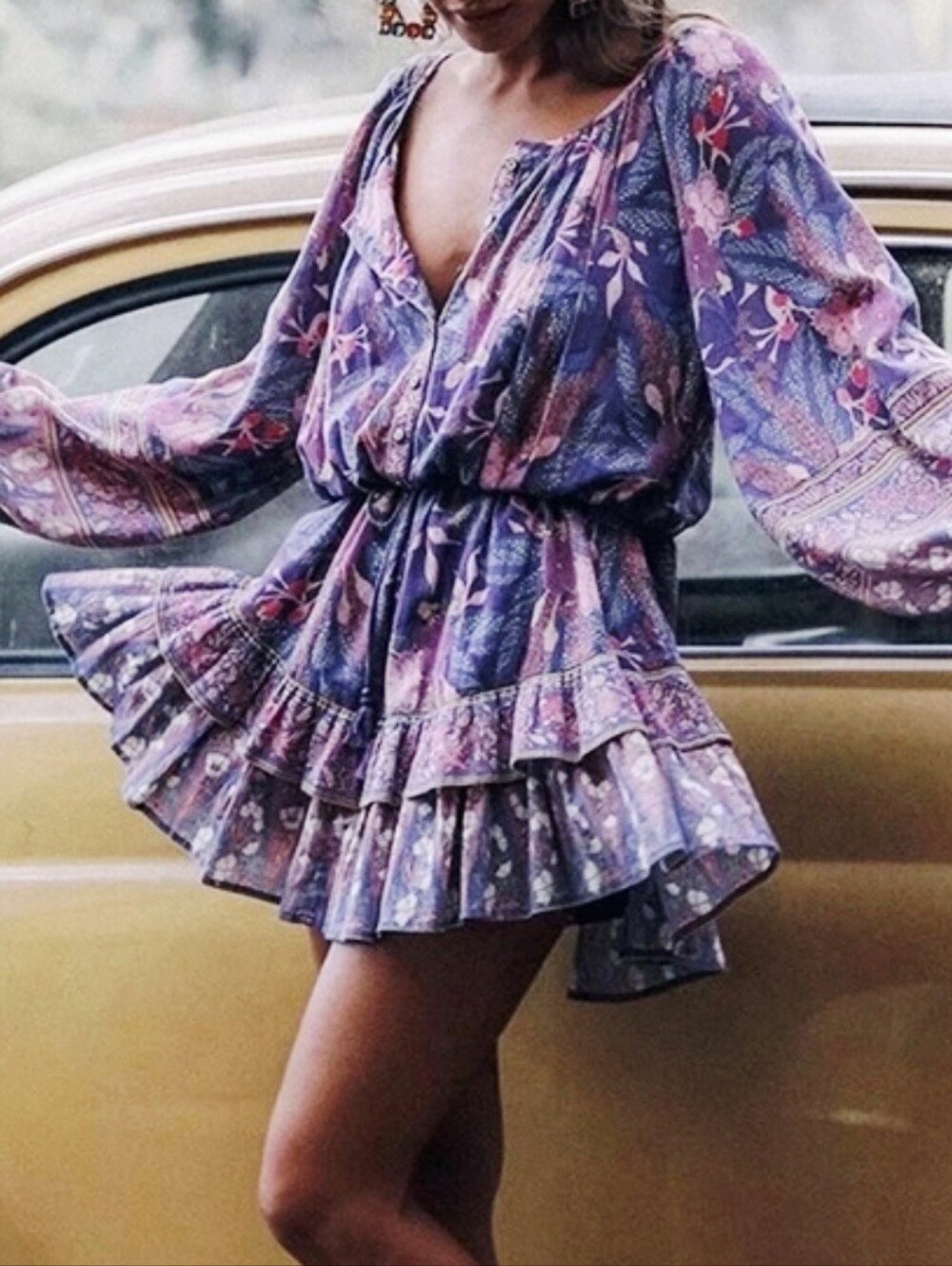 SPELL Spell & the Gypsy Bianca Organic Cotton Mini Dress in Wisteria Purple XXS